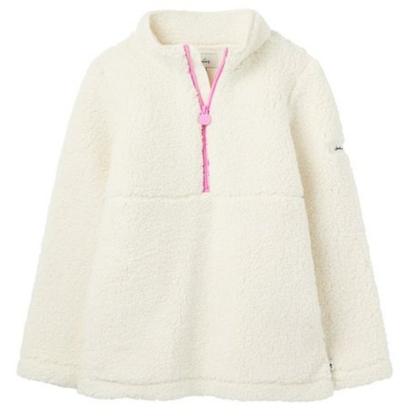Joules Cream with Pink Zipper Fuzzy Jacket Sweatshirt Size 9-10 Years - Picture 1 of 7